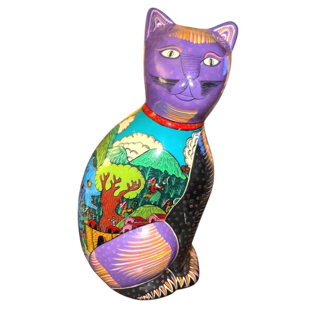 Large Hand Painted Nicaraguan Folk Art Cat Sculpture San‎ Juan de Oriente